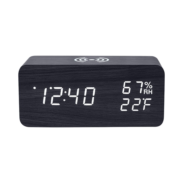 Reloj de Alarma Digital Reloj de Alarma Digital con Carga Inalámbrica, Monitor Digital de Temperatura Y Humedad, Tres Alarmas, Reloj de Alarma con Carga Inalámbrica