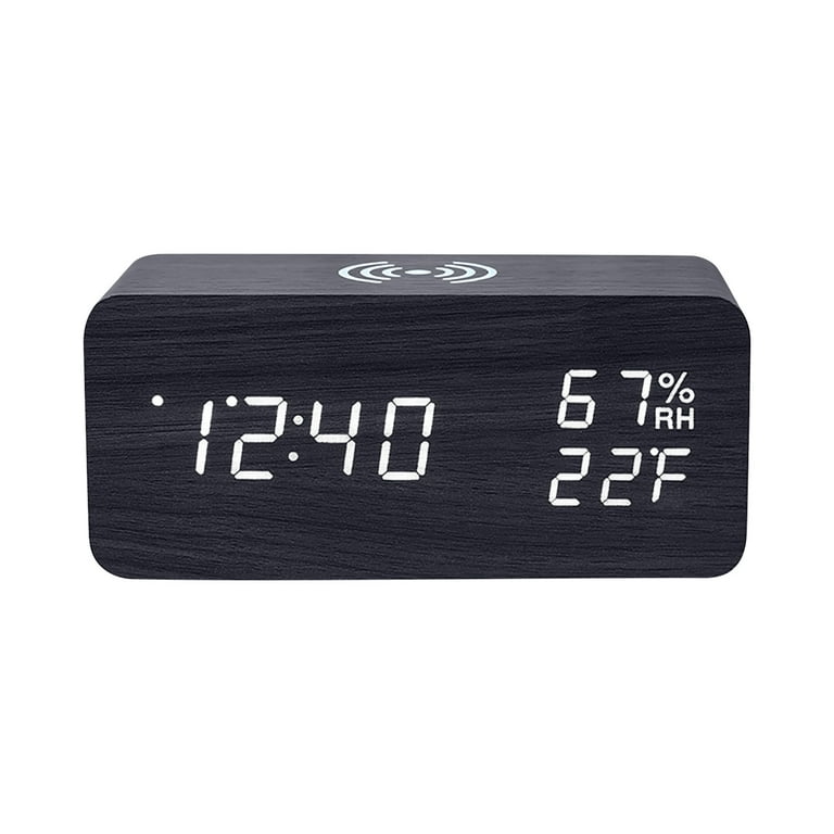 SDJMa Digital Wooden Alarm Clock with Wireless Charging, 3 Alarm,  Weekday/Weekend Mode, Snooze, LED Clocks for Bedroom, Bedside, Desk, Kids 