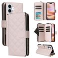 thumbnail image 1 of Quilted Wallet Phone Case with Strap & Stand for iPhone 16 Plus Zippered Card Holder White, 1 of 6