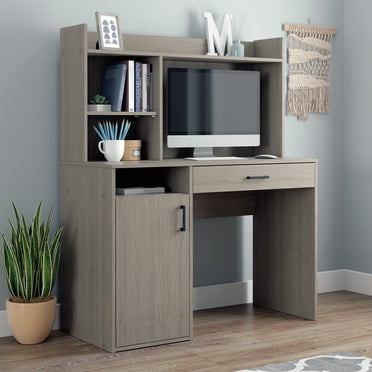 Sauder Beginnings Silver Sycamore Desk with Hutch and Drawer, Silver Sycamore Finish