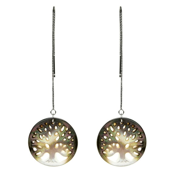 Sterling Silver with Carved Black Shell Dangle Earring