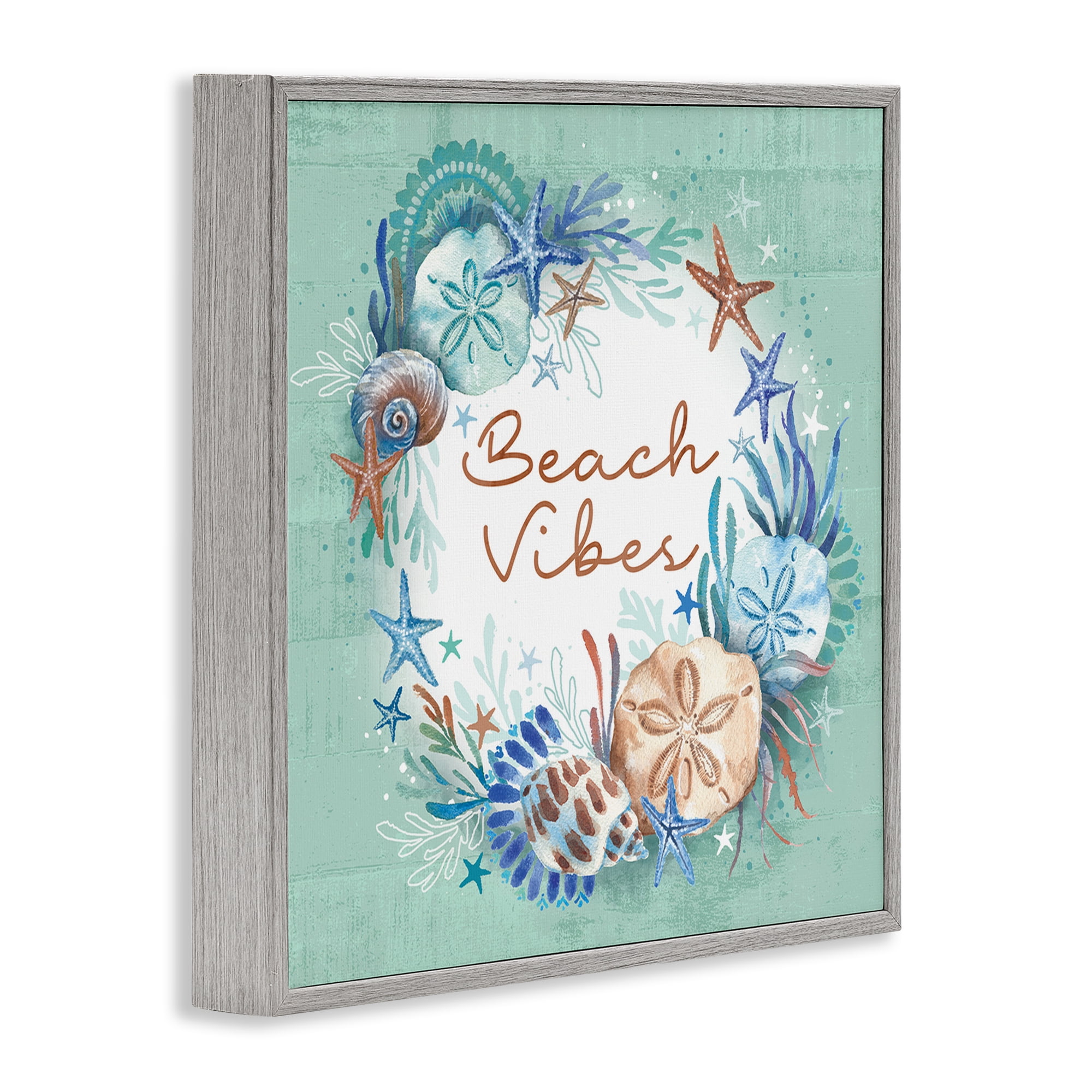 Stupell Industries Beach Vibes & Seashells Coastal Painting Gray Framed Art Print Wall Art, 17 x 17