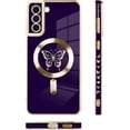 thumbnail image 4 of for Samsung Galaxy S21 Plus Case [Support for Magsafe] Butterfly Pattern Magnetic Plating Screen Protector Luxury Elegant Camera Protector Shockproof Protective Soft Corner Back Cover -Purple, 4 of 6