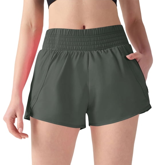 SAFUNY Women's Elastic Waist Pocket Casual Shorts Loungewear Summer Bottoms Army Green L