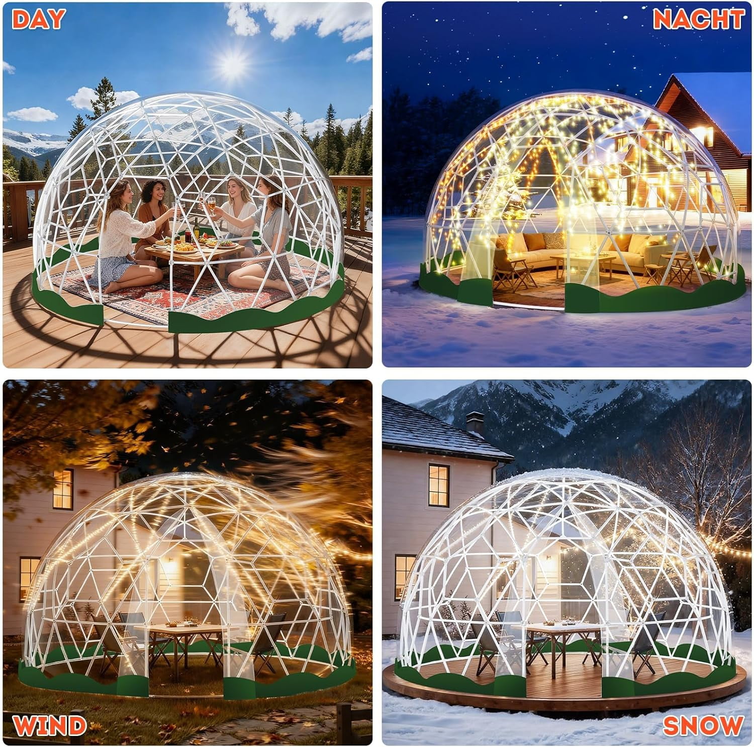 Esheno 15x9.5 ft Garden Dome Tent Outdoor PVC Greenhouse for 8-12 Person with Window Waterproof Clear Dome Tent for Camping Party Wedding Christmas Green