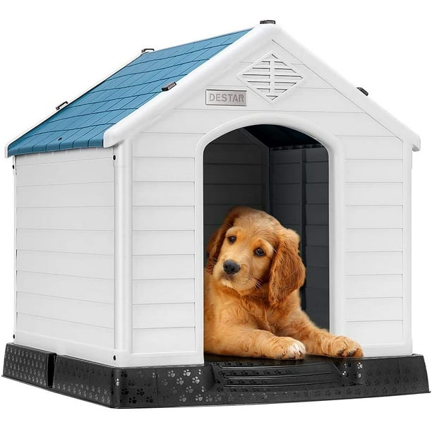 Destar Durable Waterproof Plastic Pet Dog House Indoor Outdoor Puppy Shelter Kennel With Air Vents And Elevated Floor Walmart Com