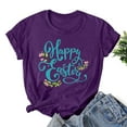 thumbnail image 2 of Women Easter Short Sleeve Round Neck Shirts Casual Cute Print Tee Summer Lightweight Pullover Tops (3XL, A Purple), 2 of 3