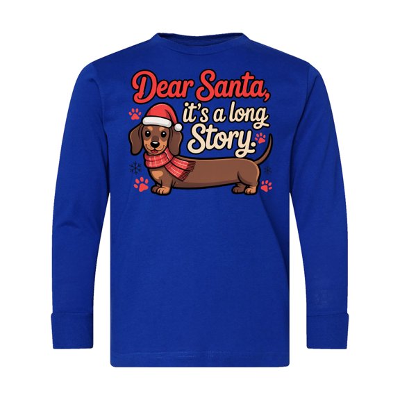 Inktastic Dear Santa It's a Long Story Dachshund Christmas Long Sleeve Youth T-Shirt