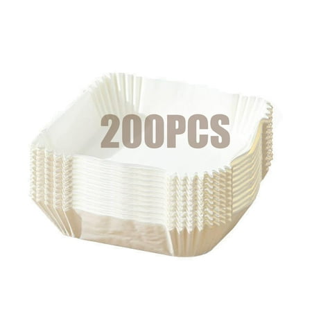 

200 pcs Air Fryer Paper Liners Non-Stick Disposable Air Fryer Liners Basket Unperforated Square Paper Air Fryer Liners for Baking Roasting Microwave (Natural Color 6.3 Inches) - White