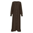 thumbnail image 5 of Kcodviy New Seasonal Muslim Linen Casual Summer Beach Dress Retro Casual Maxi Dress Dresses Summer Oversized Round Neck Ruffle Womens Midi Dress Hem Dress for Plus Sizes, 5 of 5