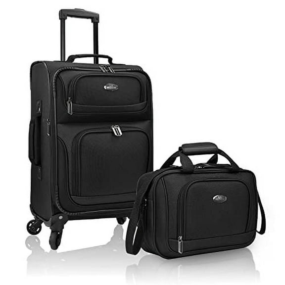 U.S. Traveler Rio Rugged Fabric Expandable Carry-on Spinner Luggage Set w/ Tote, Black, 2 Piece (21/14)