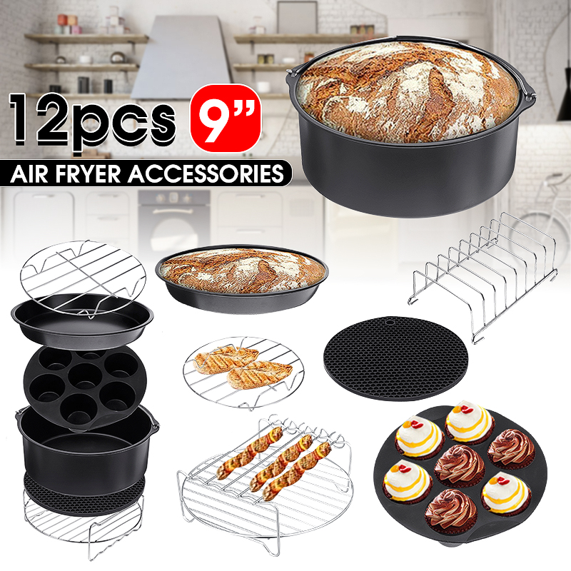 Suitable for air Fryer Accessories of 5.2-5.8QT with Non-Stick Coating KEBEIXUAN Air Fryer Accessories 8 inch 10-Piece Set Gold, 8IN 