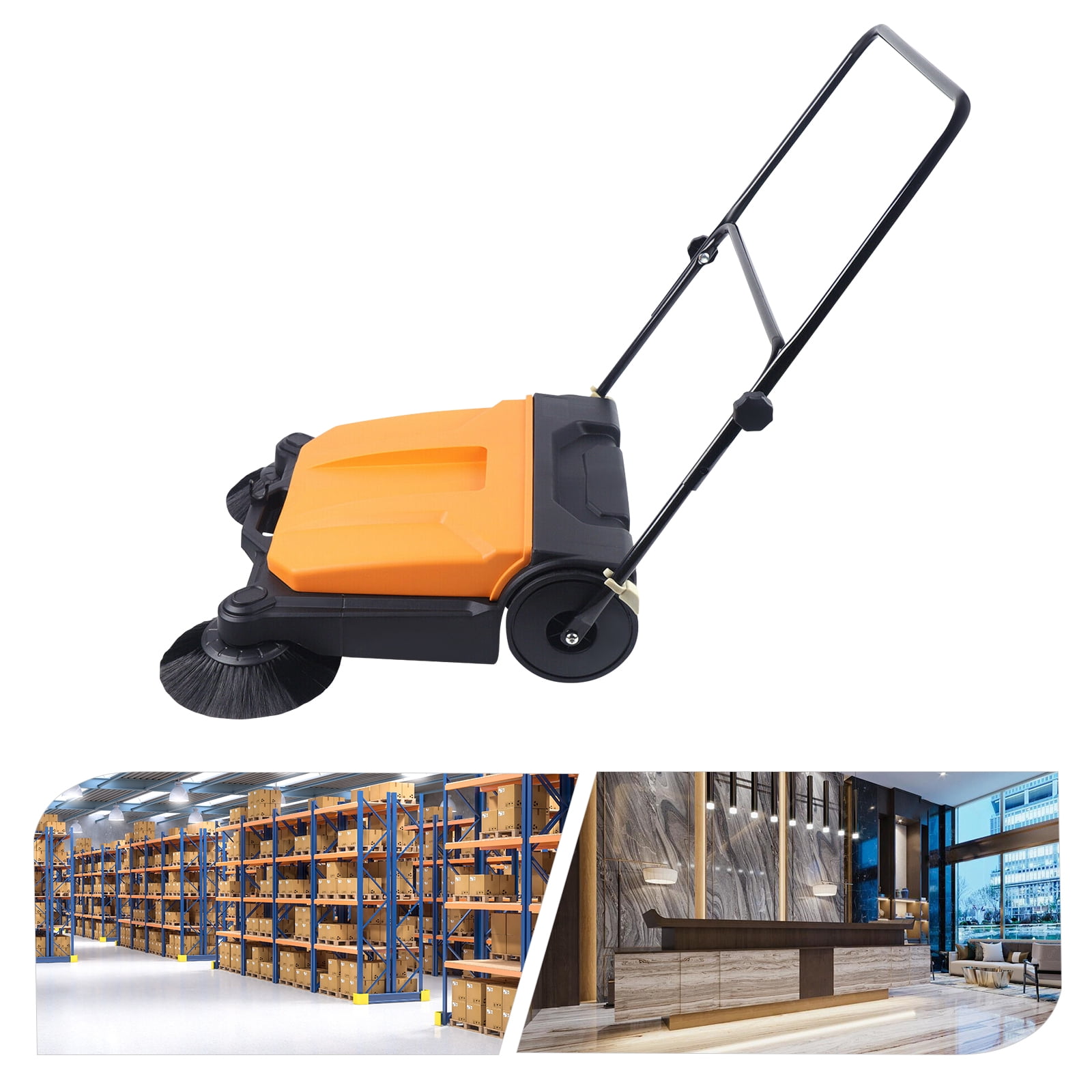 26" Industrial Hand-Push Sweeper – Twin Brush Floor Cleaning Machine, Manual Outdoor Sweeper with 15L Capacity, 2720㎡/h, No Electricity Needed