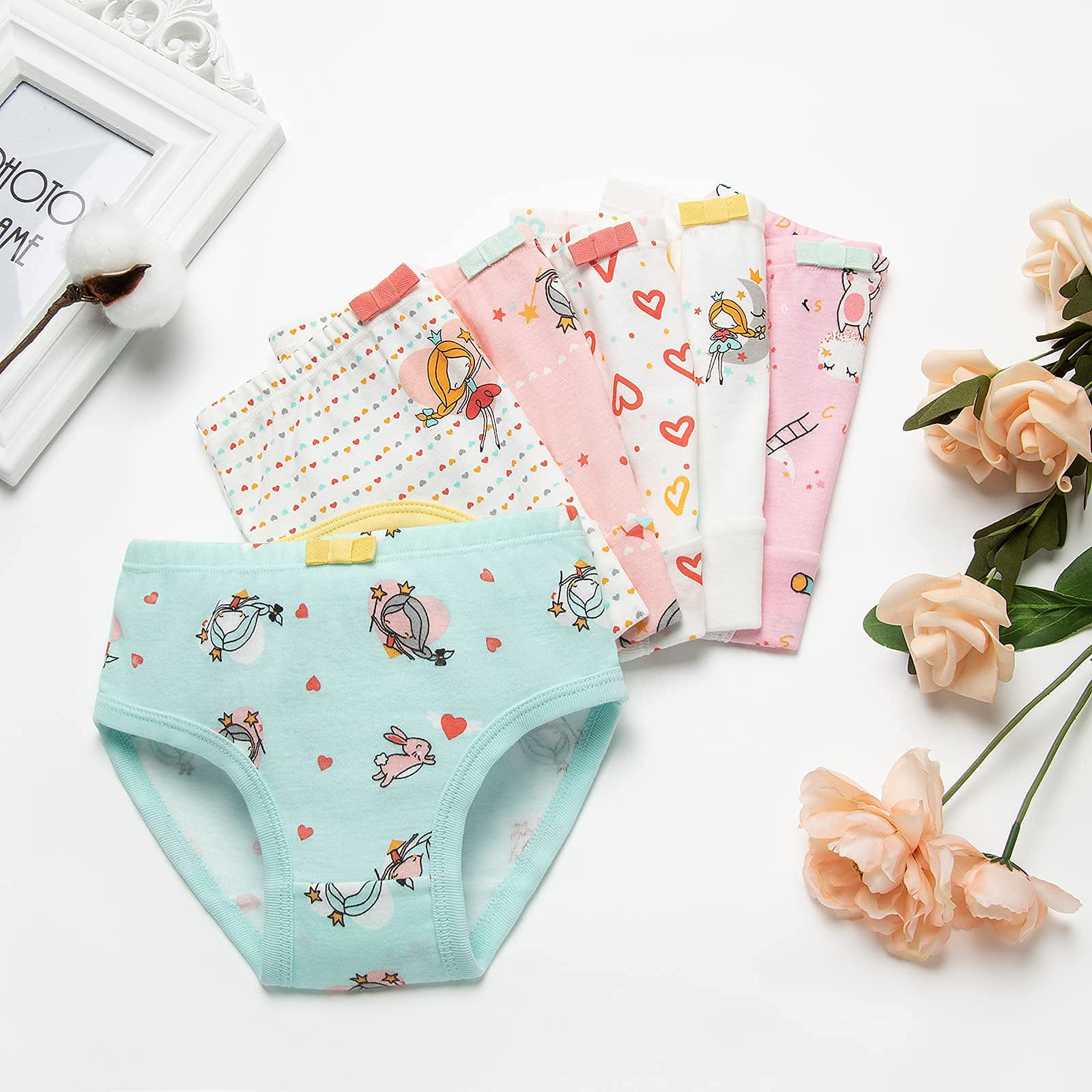 Nubies Essentials Girls' 5pk Heart Print Underwear - White 6