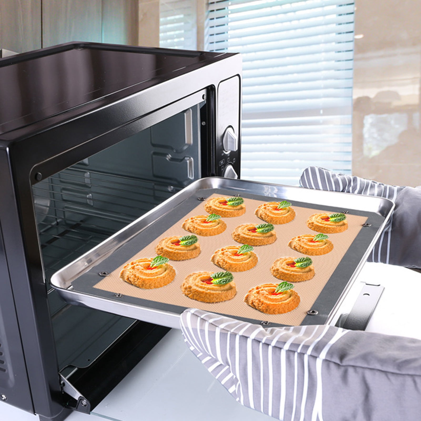 Oven Liner, Heat Corner Buckle Design Thickened Harmless Silicone Kitchen Baking Mat Reusable For Dessert Shop For Restaurant
