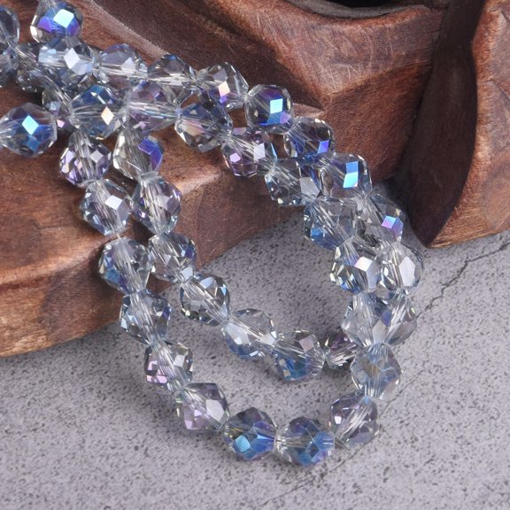 U8MO 70pcs 7.5mm Shiny Colorful Plated Round Bicone Faceted Crystal Glass Loose Beads-Rose Blue