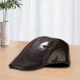 thumbnail image 3 of Joernso Men Hat Vintage Style Solid Color Smooth Faux Leather Advanced Hat Mid-aged Men Beret Cold Weather Hiking Traveling Cap English Newsboy Cap, 3 of 7