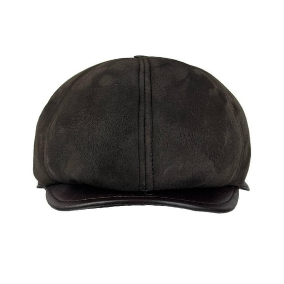 Men's Leather Newsboy Cap Cabbie Beret Real Leather Flat Hat Vintage Style Ascot Hat (US, Alpha, Small, Brown)