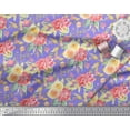 thumbnail image 2 of Soimoi Purple Modal Satin Fabric Leaves & Ranunculus Floral Printed Fabric 1 Yard 42 Inch Wide, 2 of 3