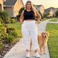 thumbnail image 2 of Pantalones cargo de mujer de talla grande Agnes Orinda con cintura elástica y cordón, con bolsillos, 3X, blancos, 2 of 8