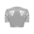 thumbnail image 4 of CHICTRY Women's Sequin Jacket Sparkly Glitter Short Sleeve Open Front Cropped Blazer Bolero Shrug Silver 4XL, 4 of 5