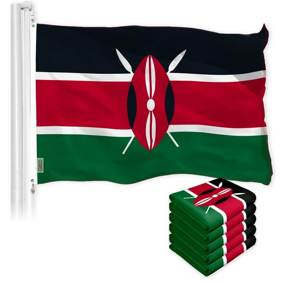 G128 – 5 Pack: Kenya (Kenyan) Flag | 3x5 feet | Printed 150D – Indoor/Outdoor, Vibrant Colors, Brass Grommets, Quality Polyester, Much Thicker More Durable Than 100D 75D Polyester