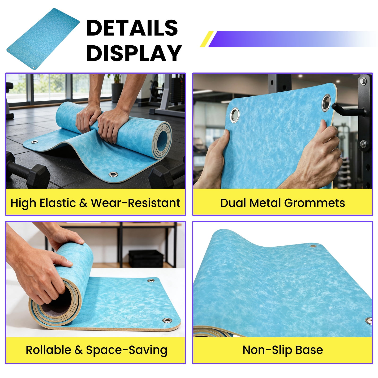 MAROUTE Commercial Grade Hanging Exercise Mat – Durable 5mm Thick PVC Yoga & Workout Mat with Reinforced Holes – Ideal for Home Gym, Pilates, Stretching, Group Fitness – Black