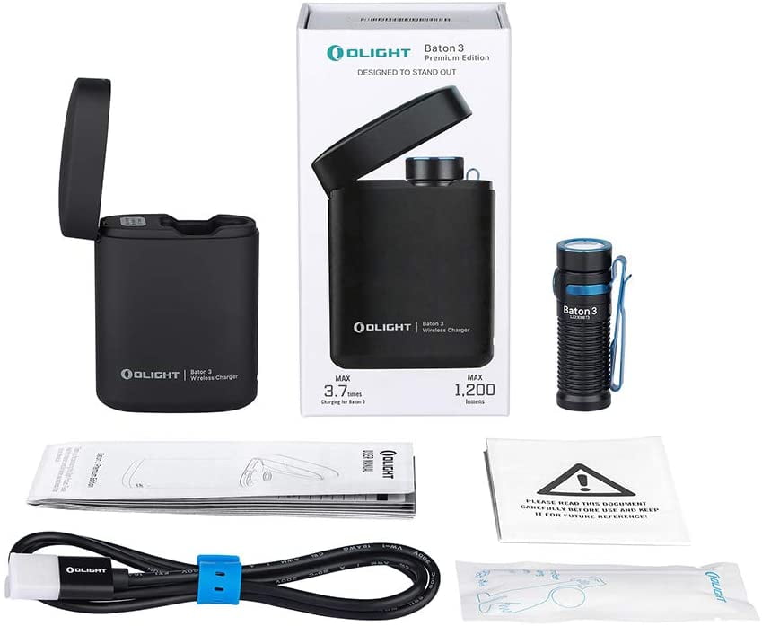 OLIGHT Baton 3 Premium Edition 1200 Lumens Compact LED Flashlight Powered by a Single Rechargeable Battery, with Charging Box (Black)