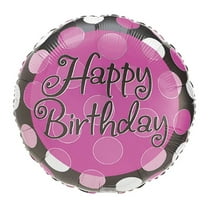 18 HAPPY BIRTHDAY Pink & White Dots Balloon  Party Supplies Decorations Foil Mylar Balloon