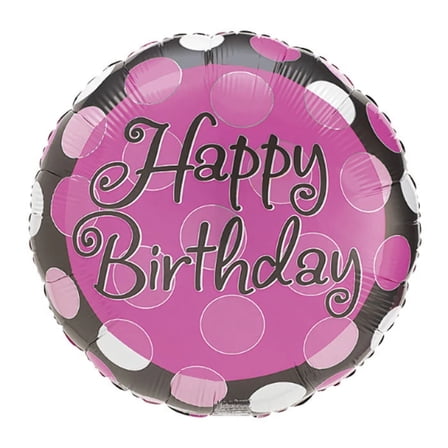 18 HAPPY BIRTHDAY Pink & White Dots Balloon  Party Supplies Decorations Foil Mylar Balloon