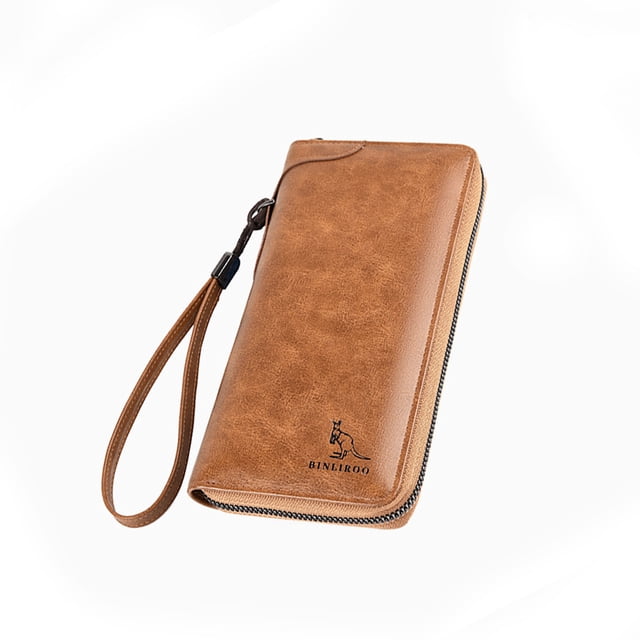 Jumpingount Cartera larga con cremallera para hombre, bolsa de crédito, monedero, tarjetero, Vertical, antirrobo, gran capacidad para ama de Carteras Caqui