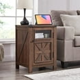 thumbnail image 4 of T4TREAM 17.8" W Farmhouse Wooden Nightstand End Table with Charging Station and Storage, Brown, 4 of 7
