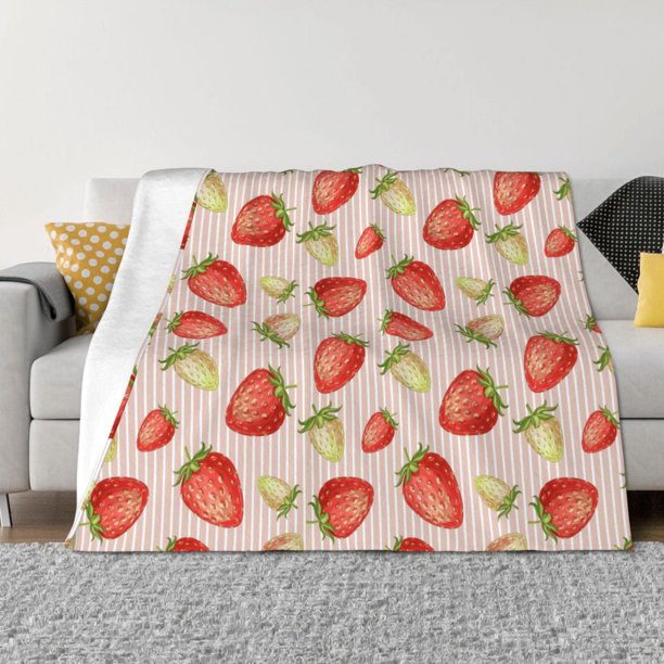 Balery Strawberries Manta de Franela con Dibujo, Lujo Ultra Suave y Cálido, Antipelusa y Resistente a las Arrugas para Cama, Sofá, Camping -50"x40"
