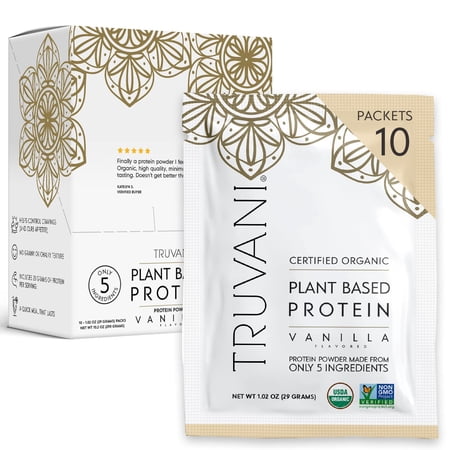Truvani Vegan Pea Protein Powder | Vanilla | 20g Organic Plant Based Protein | 10 Travel Packets | Keto | Gluten & Dairy Free | Low Carb | No Added Sugar