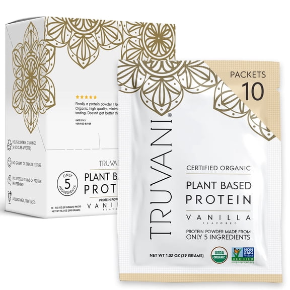 Truvani Vegan Pea Protein Powder | Vanilla | 20g Organic Plant Based Protein | 10 Travel Packets | Keto | Gluten & Dairy Free | Low Carb | No Added Sugar