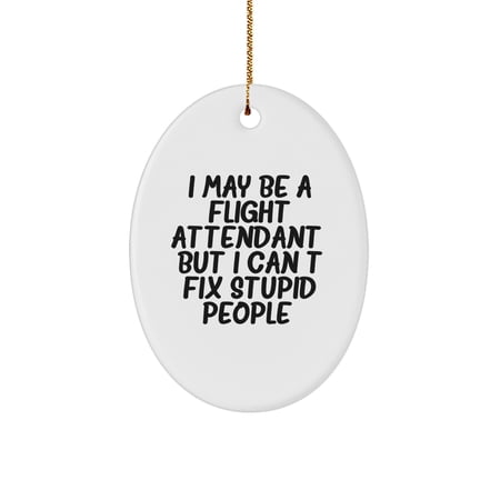 Funny Flight Attendant Gifts: I May Be A Flight Attendant, But I Can't Fix Stupid People. Oval Ornament Gifts from Friends to Family