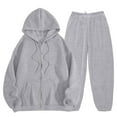thumbnail image 4 of felwors Women's Zip-Up Hoodie Tracksuit Set Fleece Sweatshirt & Jogger Pants for Casual, Active, and Loungewear Light Gray, M, 4 of 4