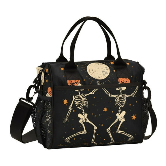FORMRS Insulated Lunch Bag Unisex Large Capacity with Shoulder Strap, Black Halloween Dancing