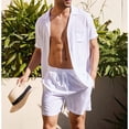 thumbnail image 2 of Conjunto de camisa de lino de algodón Adepaton de manga corta para hombre traje casual con botones transpirable para la playa blanco XL, 2 of 6