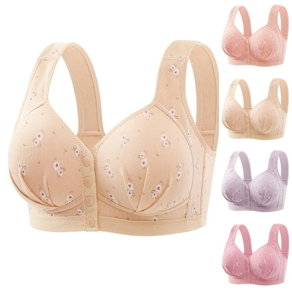 Jacenvly New Bralettes for Women Comfortable Soft Solid Color Front Open Button Underwear Large Size Bra Secondary Breast Comfort Fit Sports Bras for Women High Support