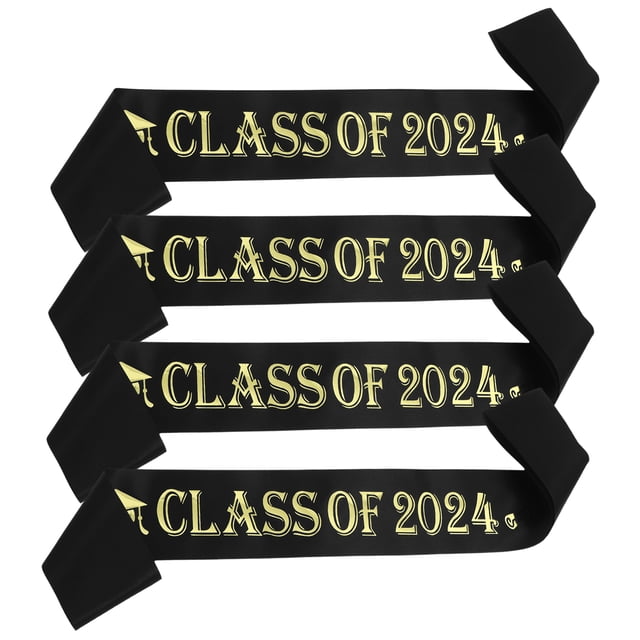 4Pcs Black Senior 2024 Satin Sashes Graduation Celebration Shoulder Strap Senior Cheer Sash