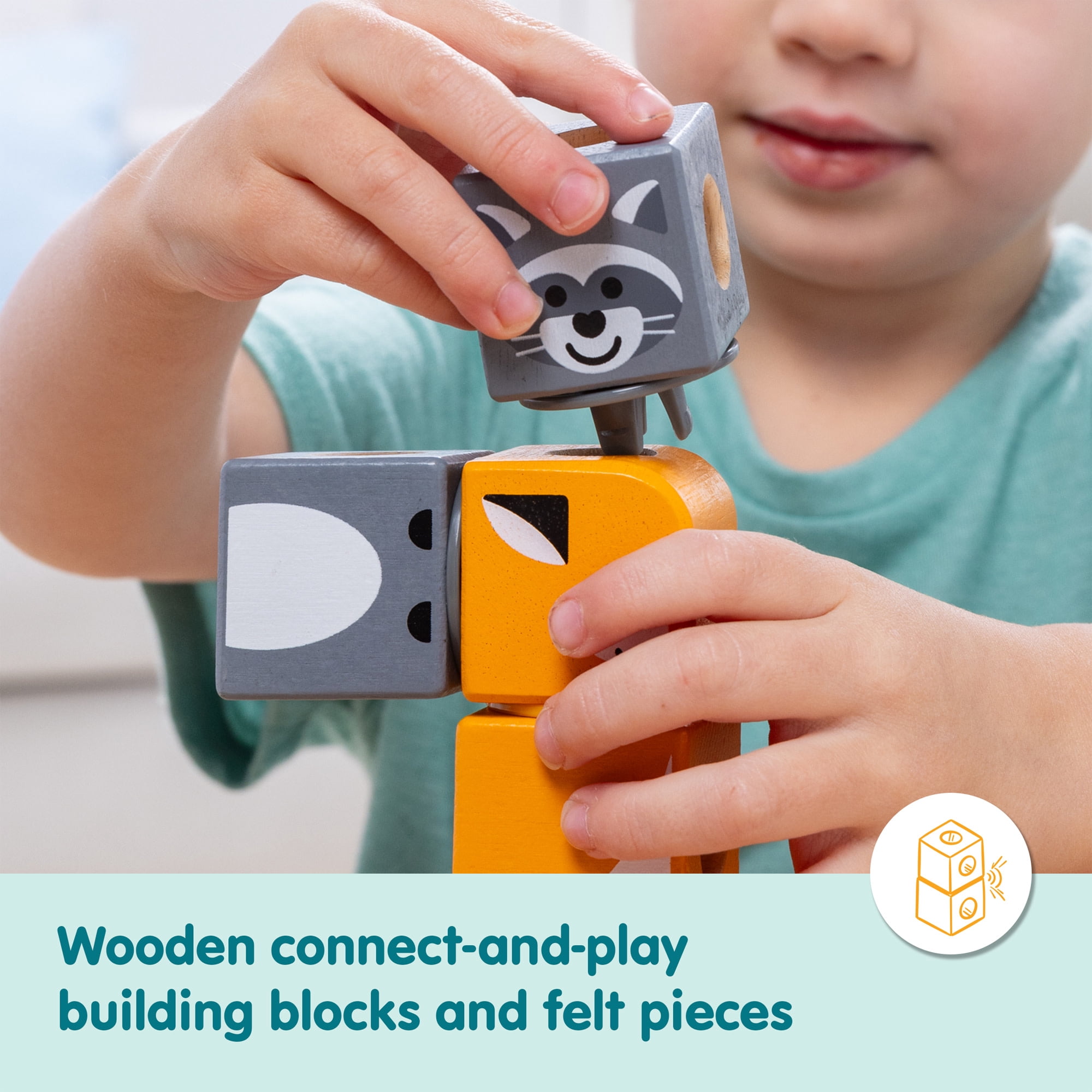 Melissa & Doug Blockables™ Woodland Friends Snap And Play, Mix and Match Connectable Wooden Building Blocks Play Set Toy for Preschool Toddler Boys and Girls (16 Pcs)