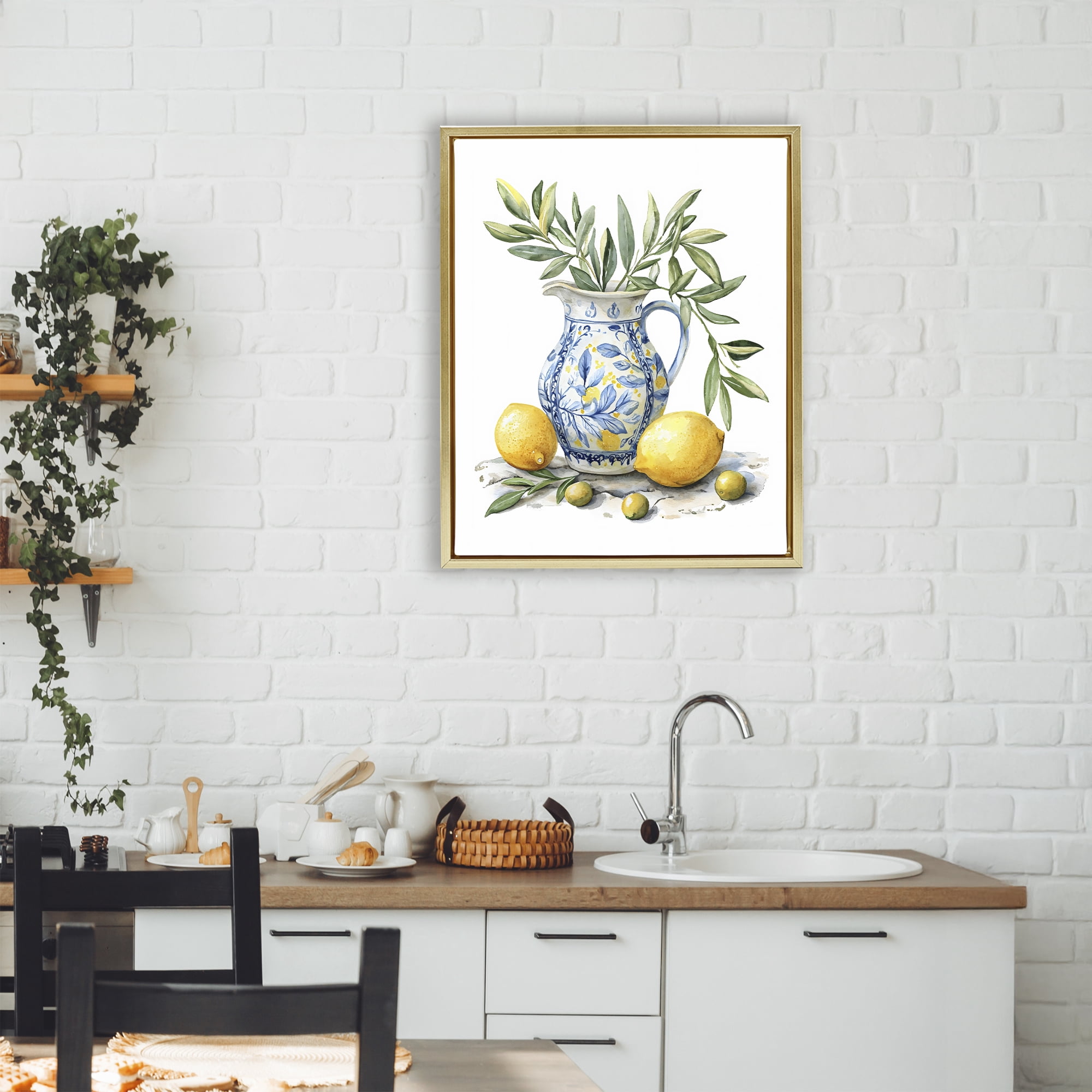 Stupell Industries Lemon & Olive Branch Still Life Gold Framed Floater Canvas Wall Art, design by LSR Design Studio