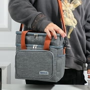 Insulated Lunch Bag for Women Men Double Deck Lunch Box, Reusable Leakproof Lunch Box Cooler Tote Bag for Work Picnic School or Travel, Double Compartment (Grey,15L )