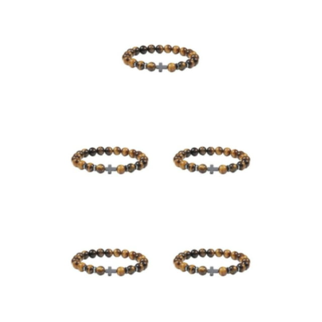 Wweixi Unique Fashionable Beaded Cross Bracelets For Trendsetters Comfortable To Wear tiger eye stone 5Set
