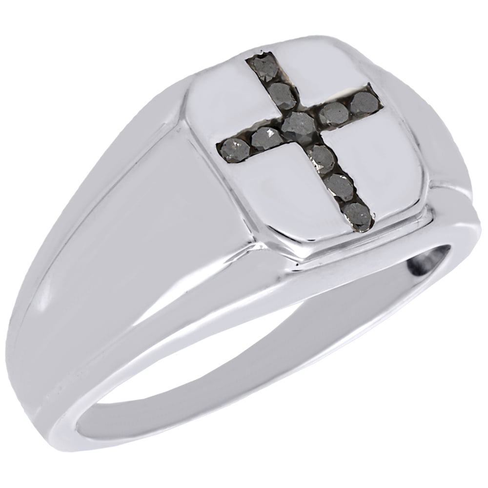 Mens Black Diamond Cross Religious Wedding Band Ring 925 Sterling