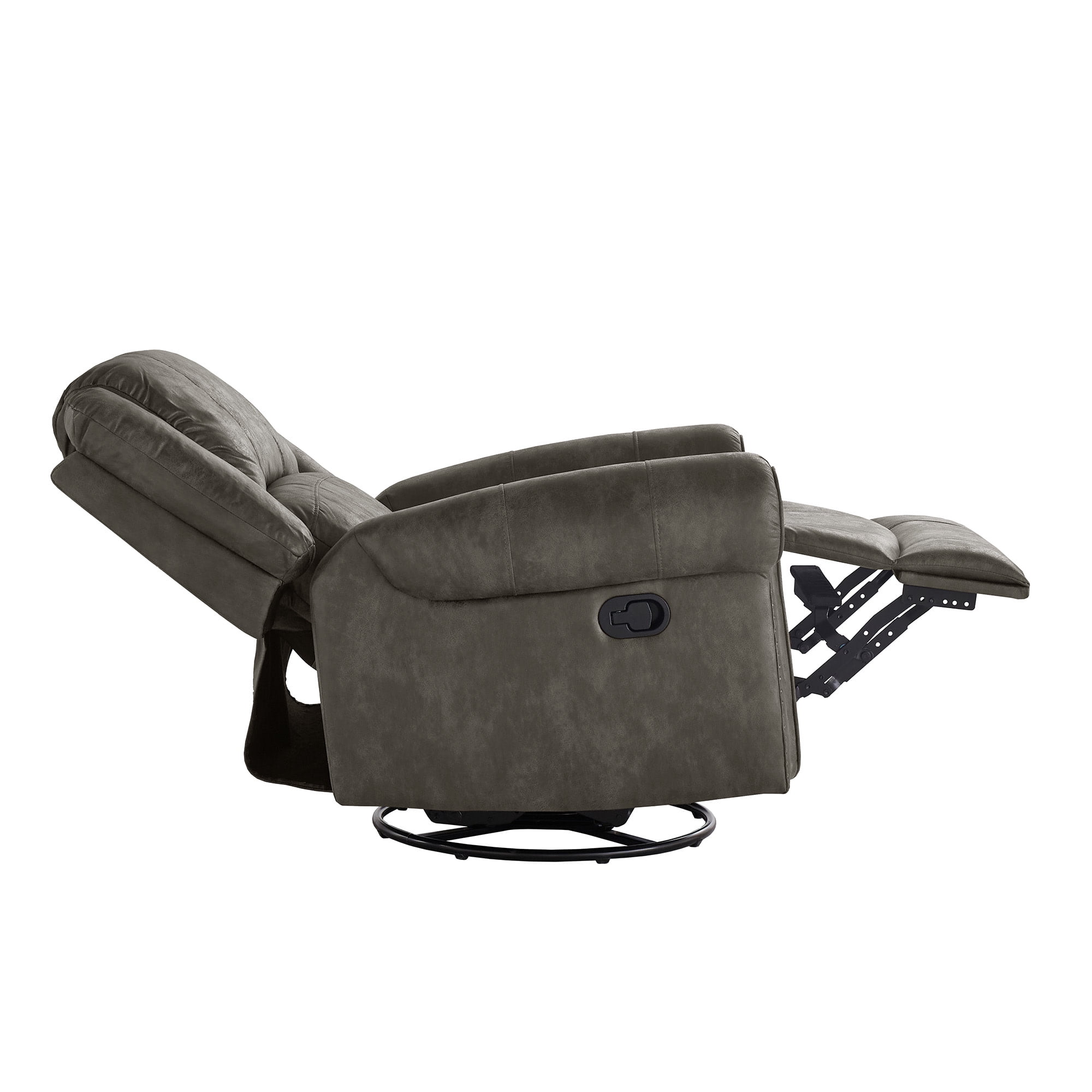 Weston Home Tippecanoe Polished Microfiber Nailhead Swivel Glider Recliner, Charcoal Gray