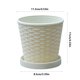 thumbnail image 3 of Maceta redonda de plástico con bandeja de drenaje, textura tejida, ligera, duradera, para uso interior/exterior, disponible en beige, marrón, blanco, 11,5x11x8 cm., 3 of 6