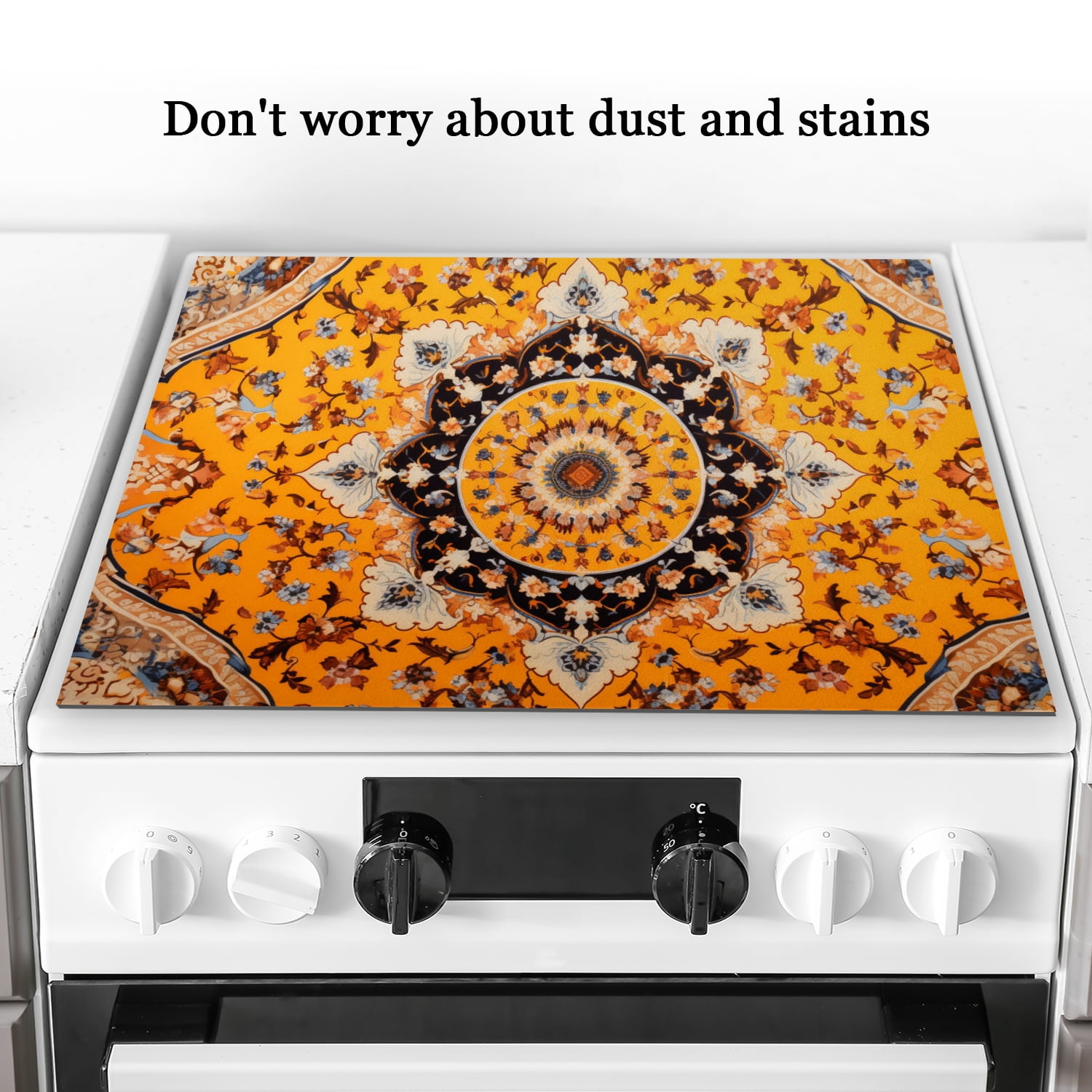 Square Cover for Gas Stove Top, Retro Bohemia Floral Mandala Heat Resistant Gas Burner Stove Covers, Range Cover Mat Kitchen Accessories for Kitchen RV (28×20 Inch)