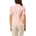 thumbnail image 3 of Allegra K Women's Tie Neck Short Sleeve Shirt Puff Sleeve Button Front Lace Inset Stand Collar Blouse, 3 of 6